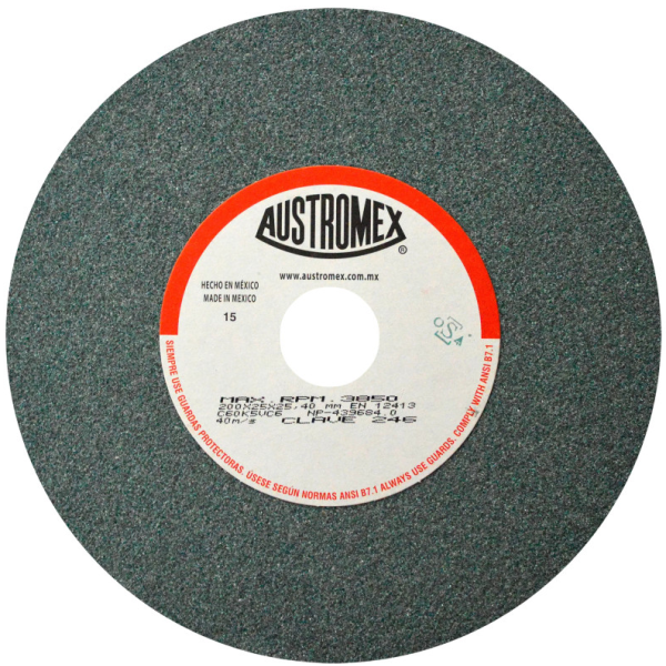 Rueda Abrasiva para rectificar y afilar herramientas de corte de carburo de tungsteno y cementados de 7-7/8 x 1 x 1 pulg.